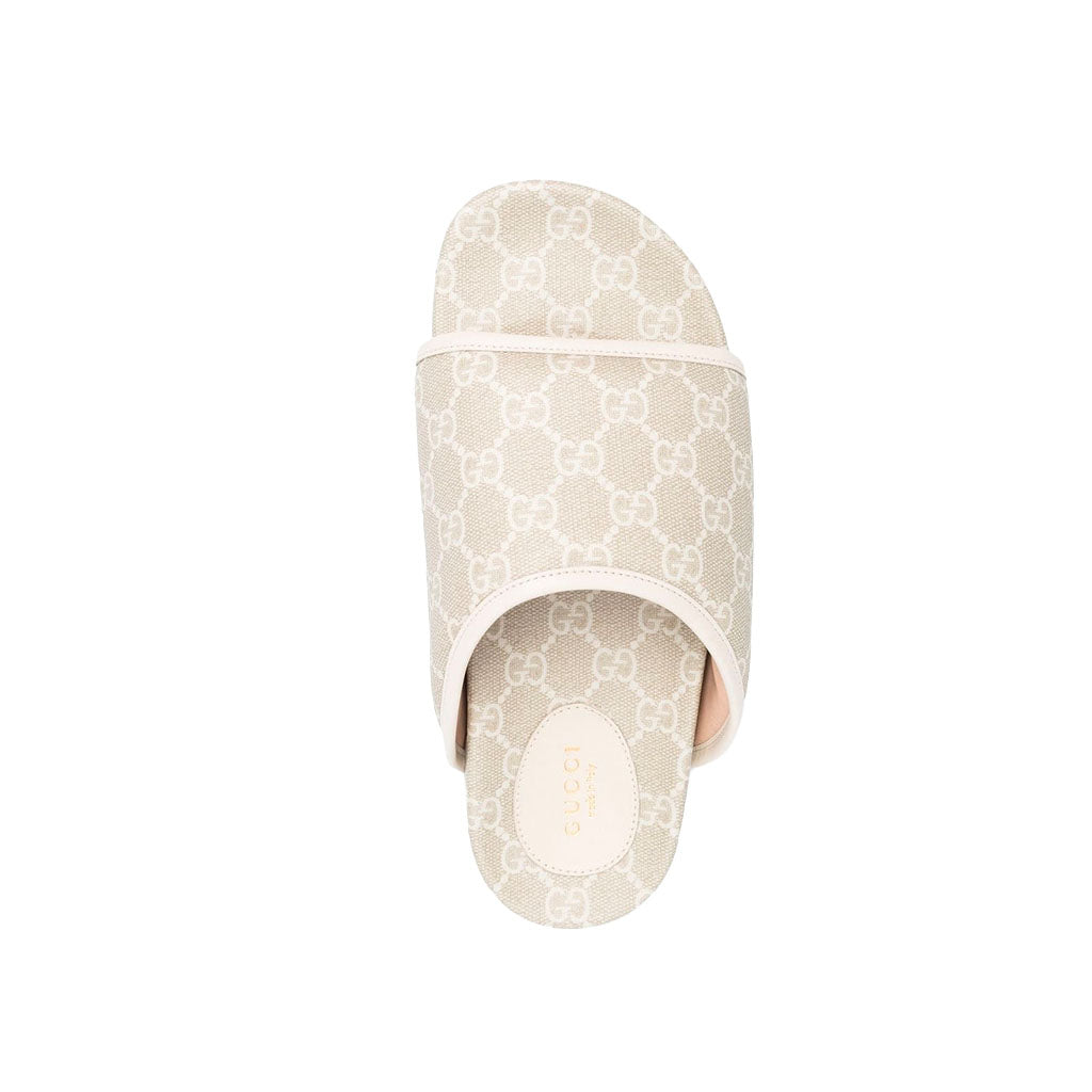 GUCCI PLATFORM SLIPPERS BEIGE GG