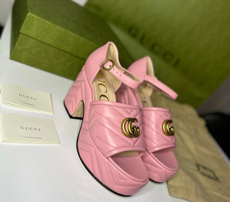 Gucci sandals double GG pink