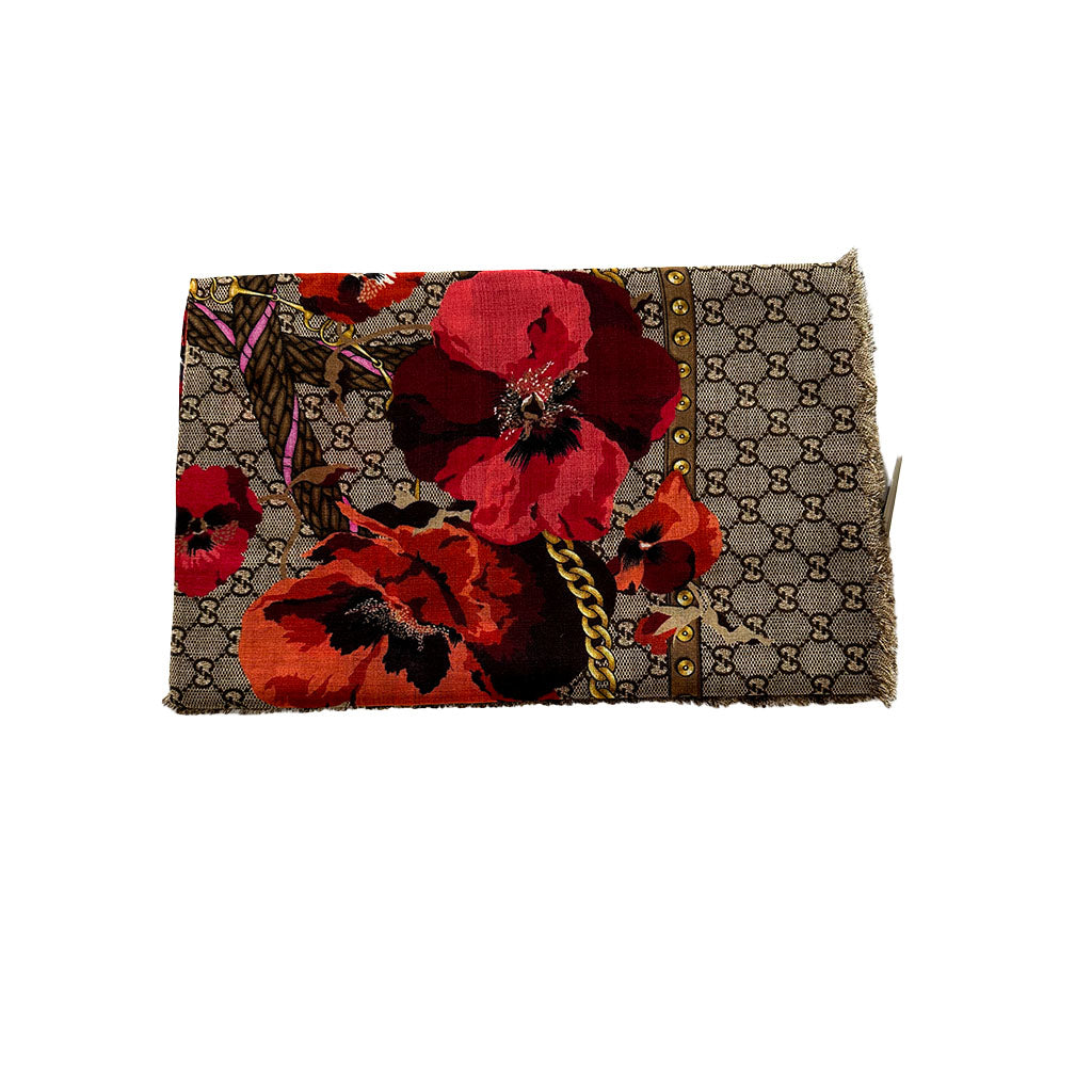 GUCCI FLORAL SCARF RED