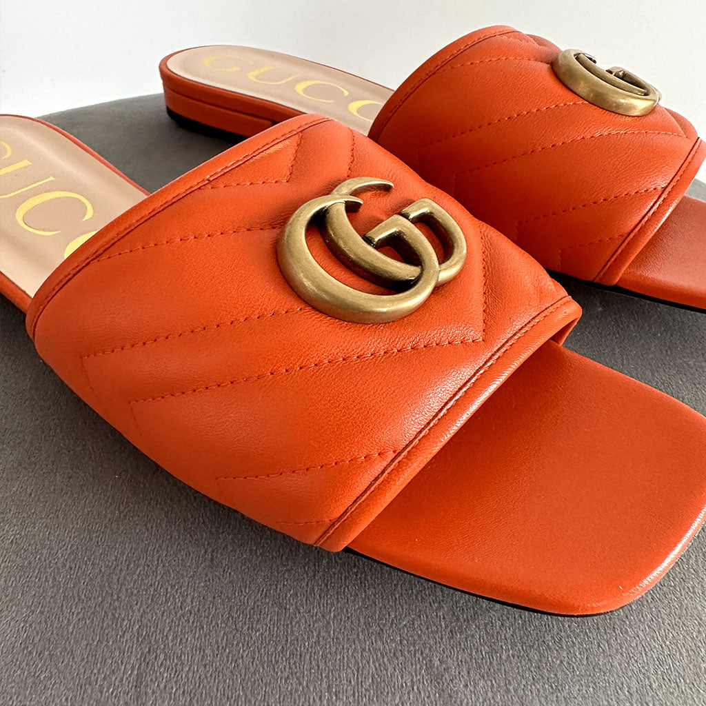 GUCCI GG ORANGE LEATHER SLIPPERS