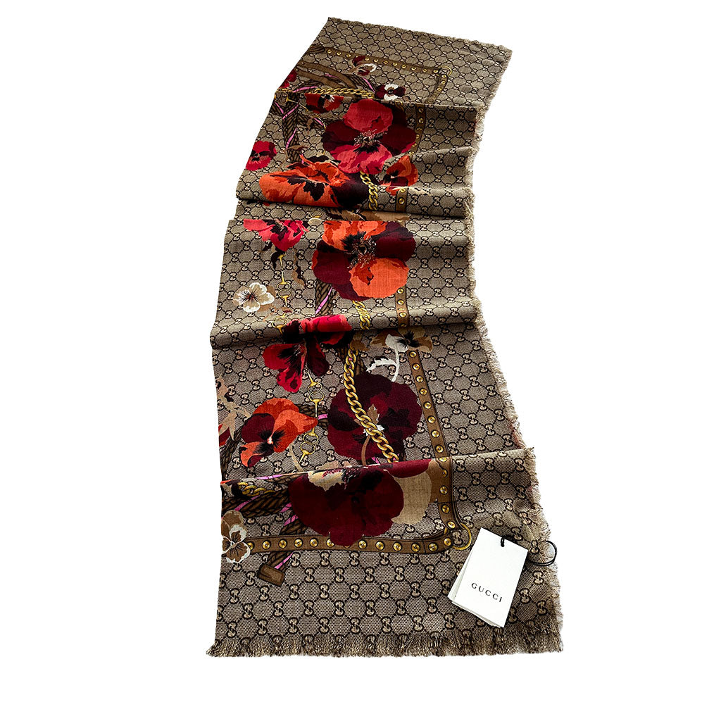 GUCCI FLORAL SCARF RED