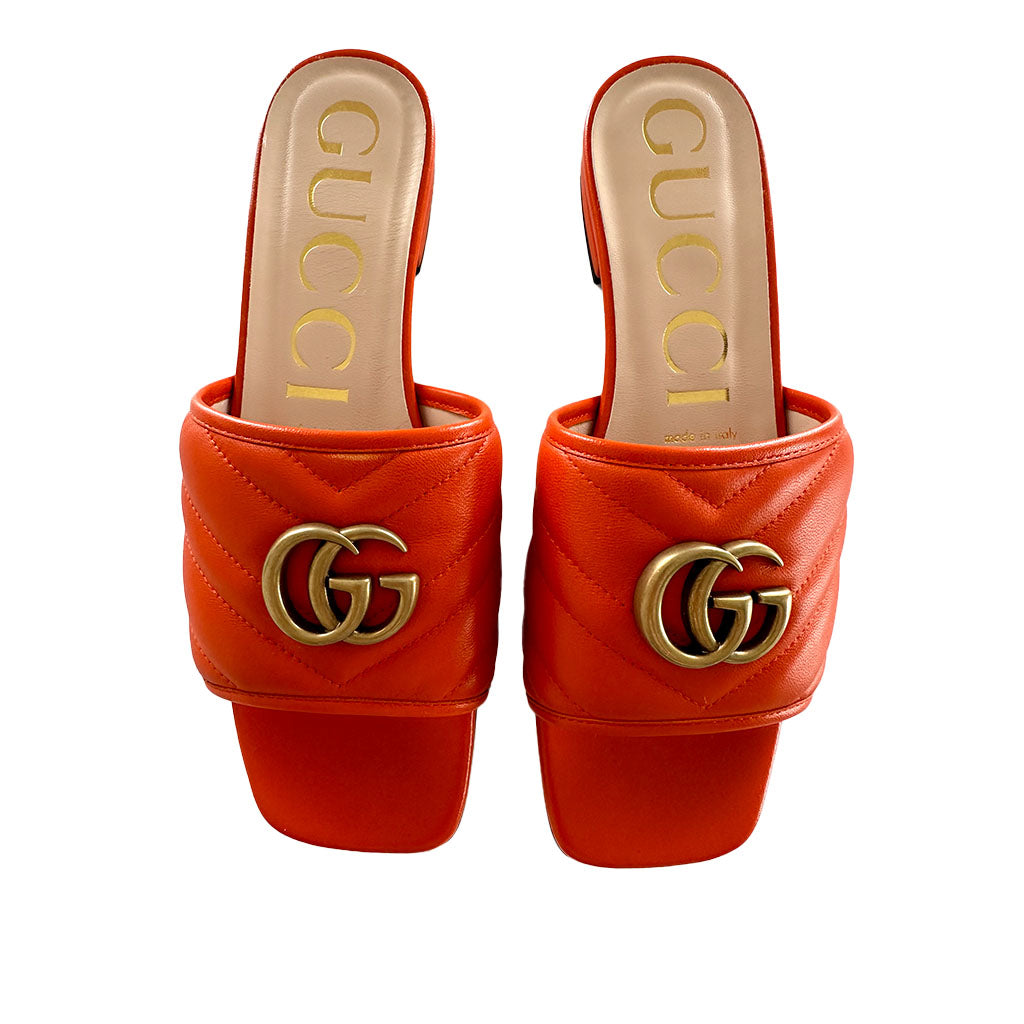 GUCCI GG ORANGE LEATHER SLIPPERS