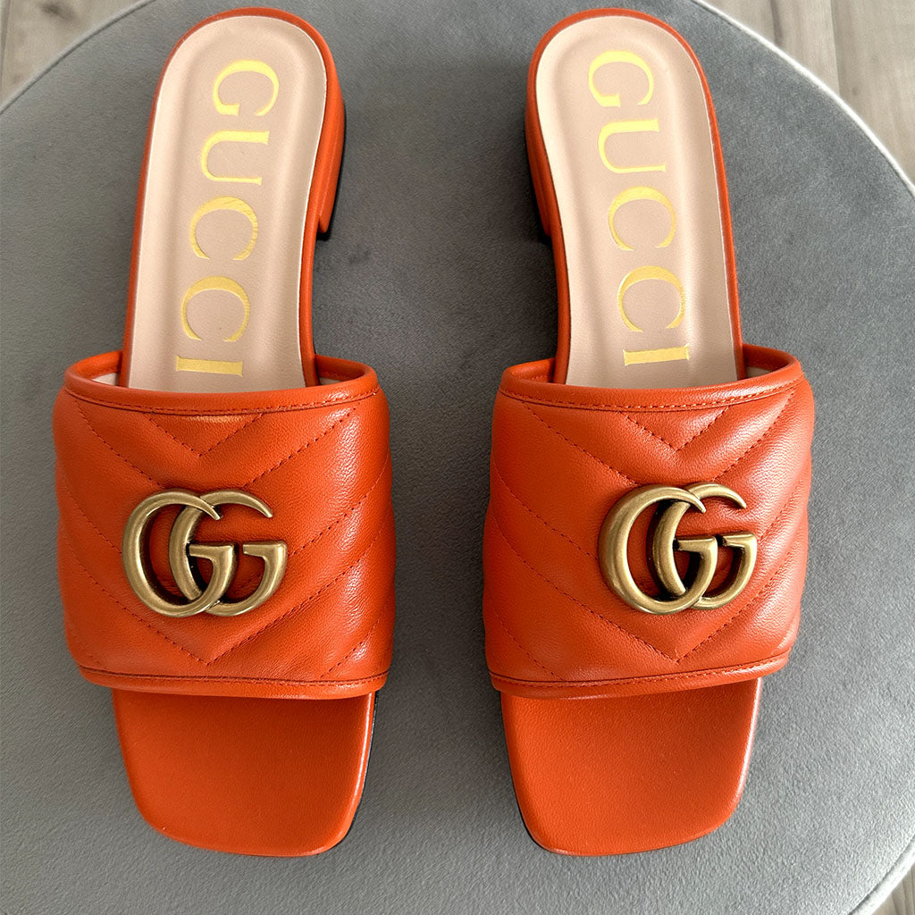 GUCCI GG ORANGE LEATHER SLIPPERS